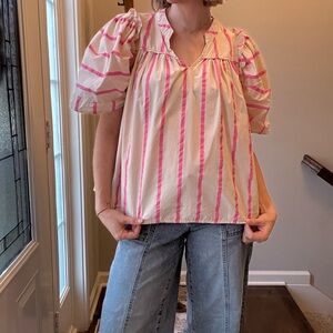 Pink and White Striped Women's Top